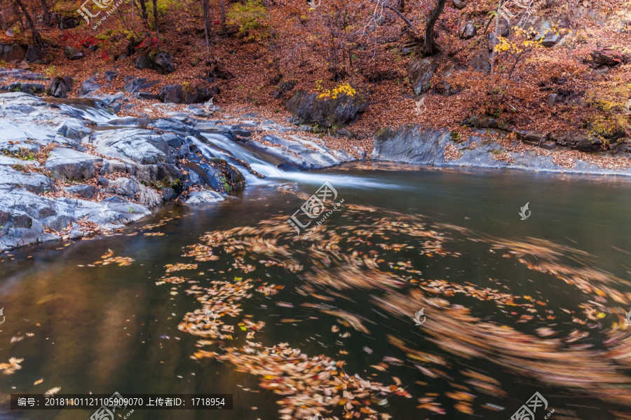 红叶秋色瀑布流水自然景观36
