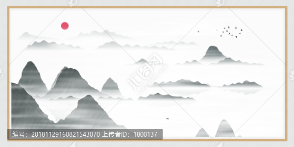 简约写意水墨山水画