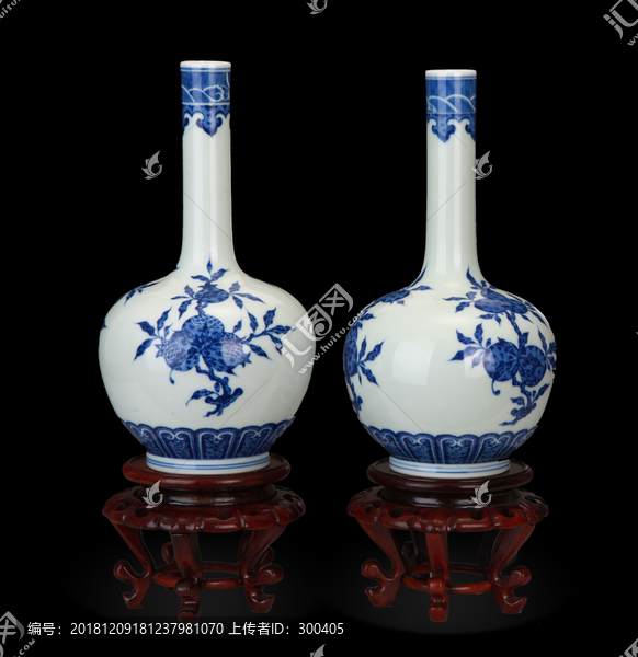 販売店舗限定 中国 乾隆年製 粉彩九桃天球瓶(清) 台座付き - 美術品