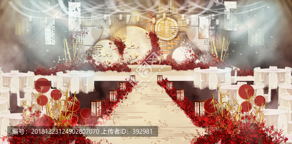 红金色中国风婚礼舞台设计