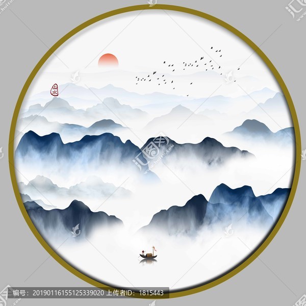 圆形意境山水禅意画