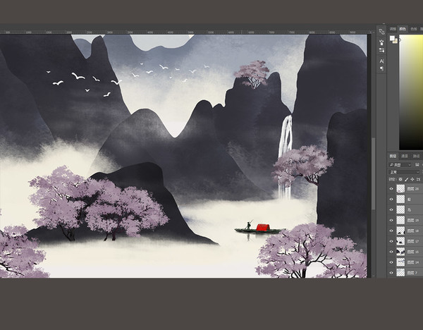 新中式山水画无框装饰画