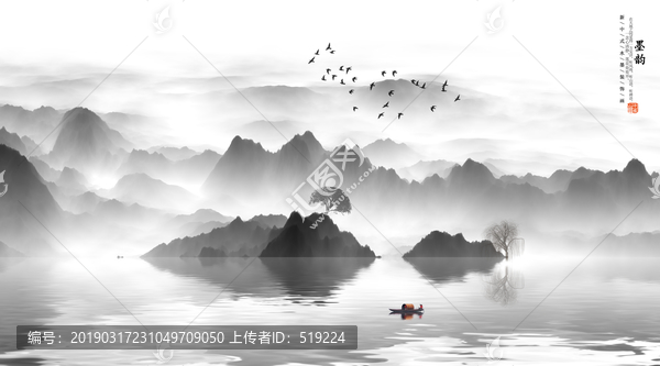 新中式水墨山水装饰画壁画