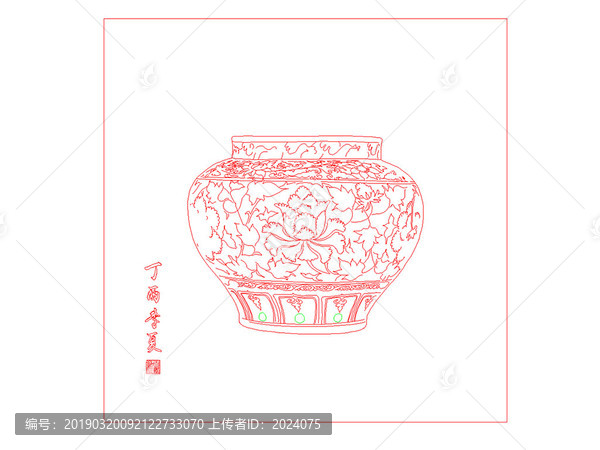 中式装饰画青花缠枝牡丹罐AI稿
