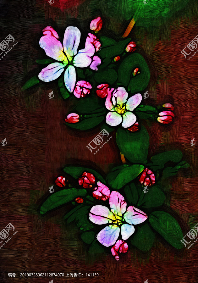 海棠花油画