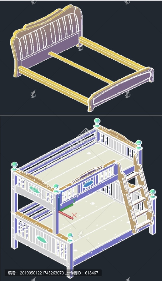CAD床设计3D图