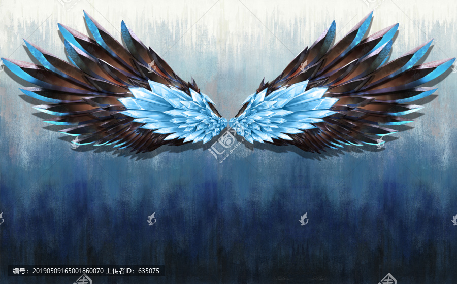 超大翅膀背景墙手绘黑蓝翅膀