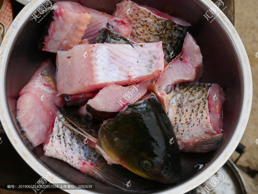 新鲜鲤鱼肉块