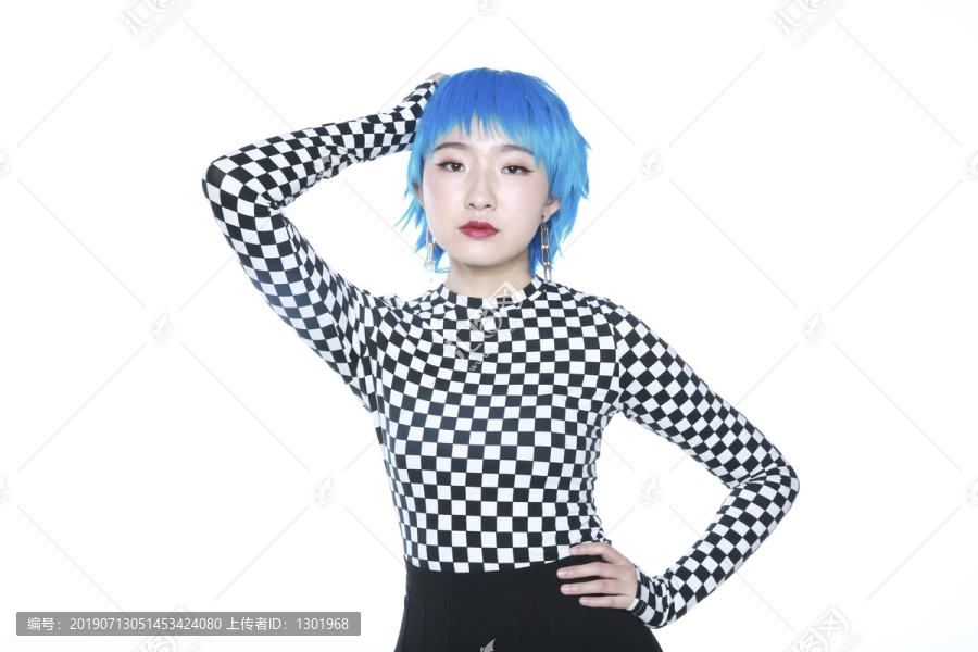 蓝色假发造型素材图片