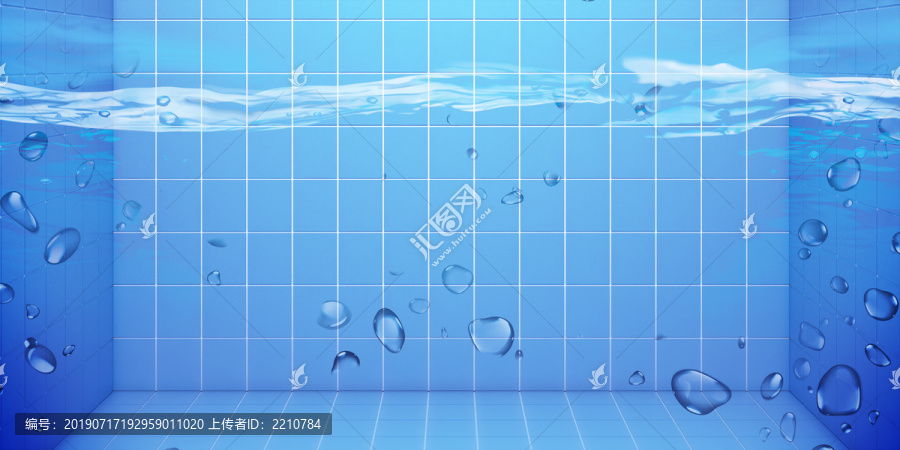 青蓝色泳池水底气泡游泳海报背景