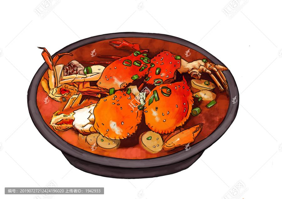 中国海鲜美食插画蟹黄堡