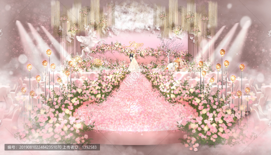 粉色金色浪漫花园婚礼效果图