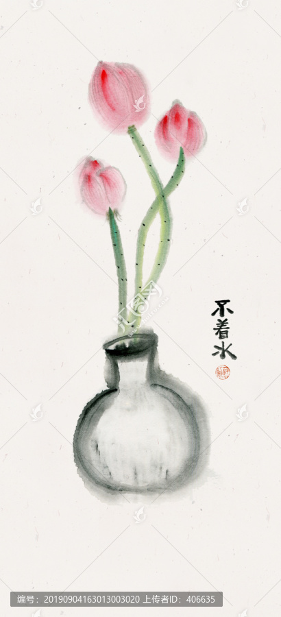 原创手绘水墨荷花插画装饰画