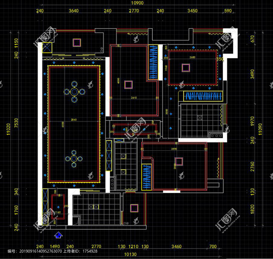 CAD报建装修天花尺寸图平面图