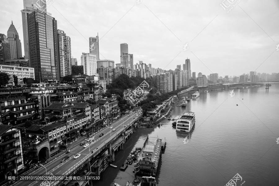 重庆洪崖洞黑白照片