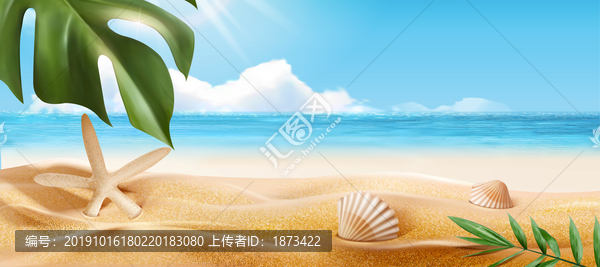 夏日美丽沙滩与蓝天