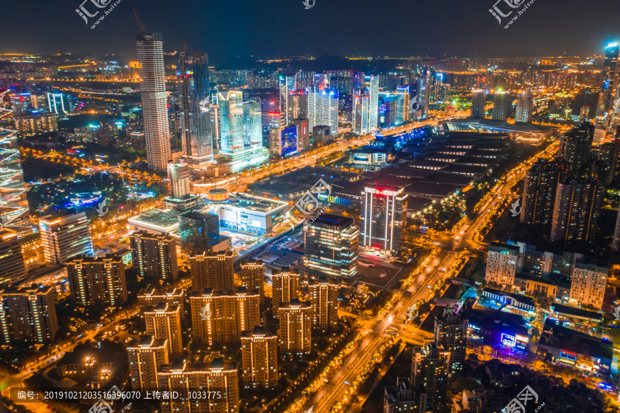 航拍南京河西新城夜景