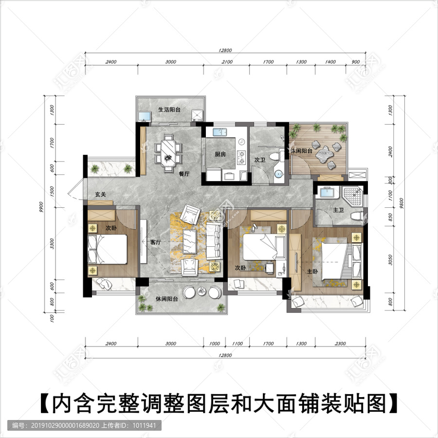 彩色平面户型图