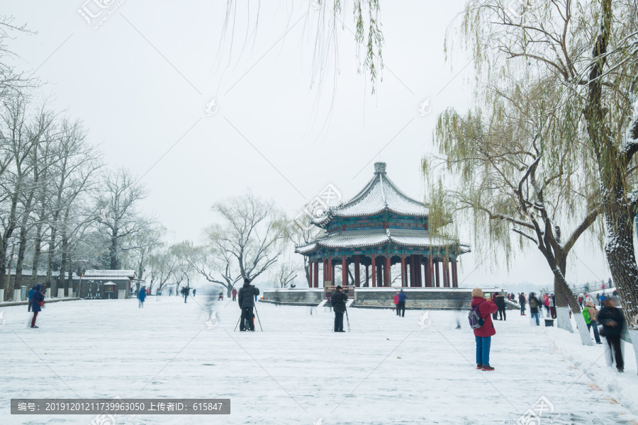 颐和园八角亭雪景