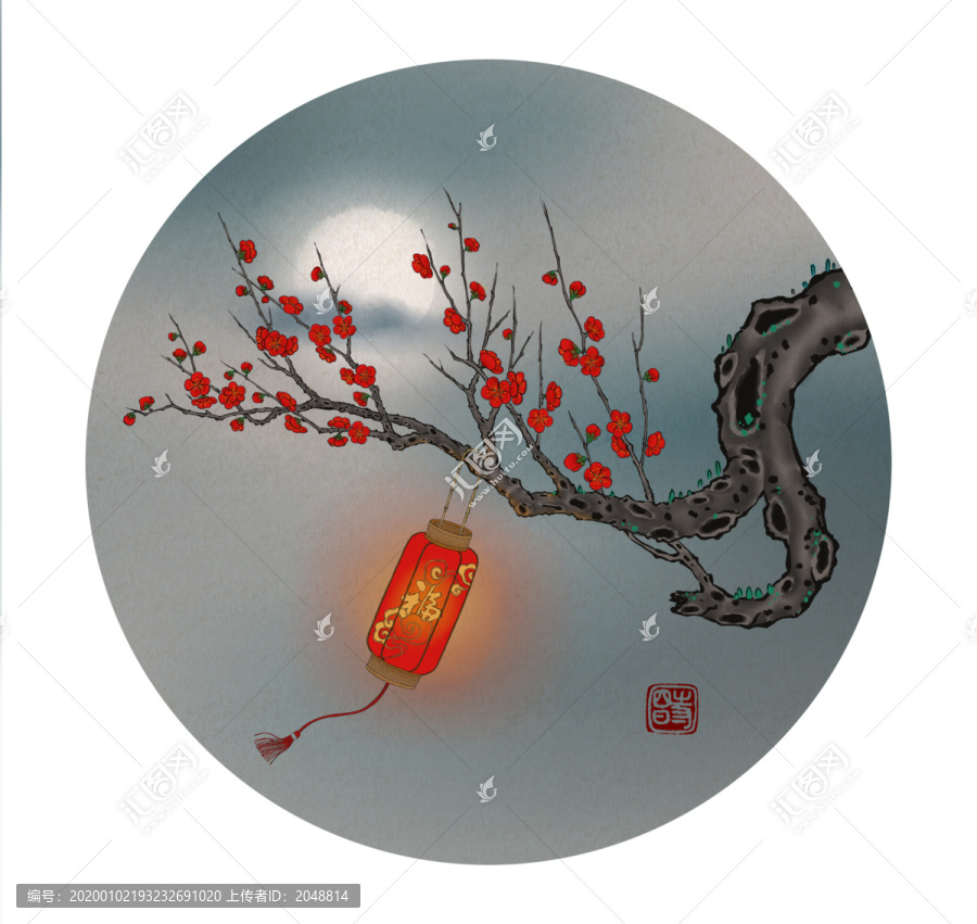 夜晚梅花灯笼图