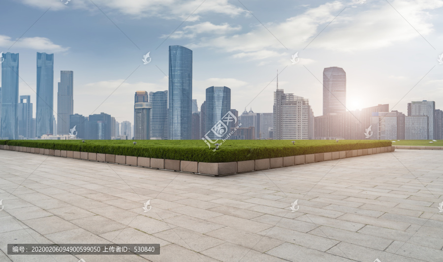 城市广场砖地面和建筑景观