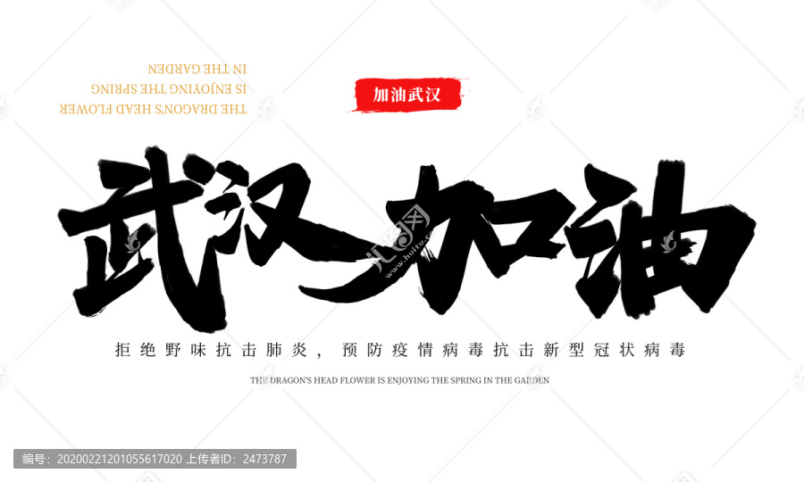 武汉加油中国加油抗疫手写海报字