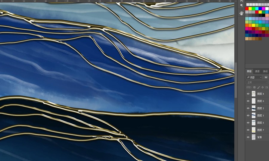 现代艺术金线抽象水彩水墨装饰画