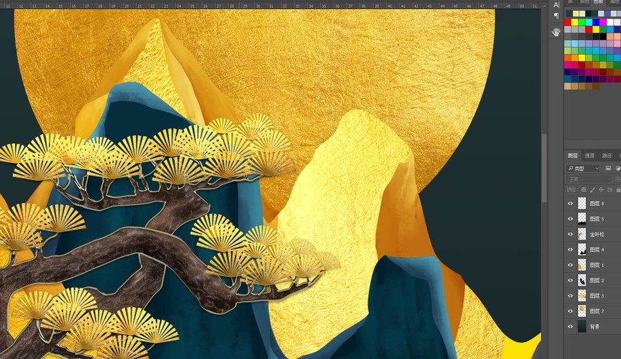 现代轻奢抽象黄金山糜鹿晶瓷画