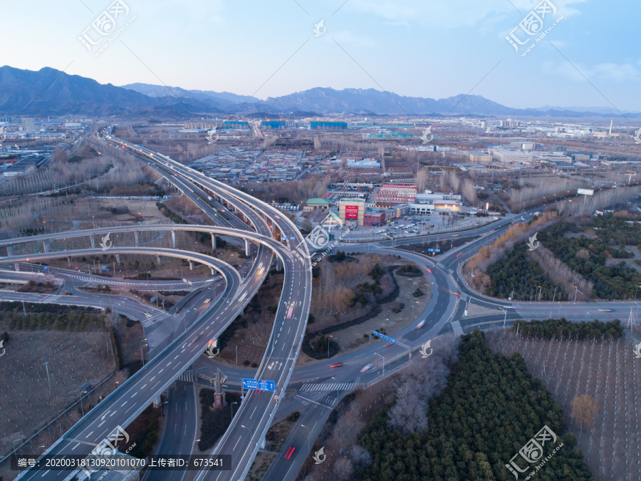 航拍北京郊区怀柔区立交桥