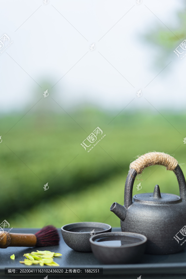 户外茶道茶文化绿色背景