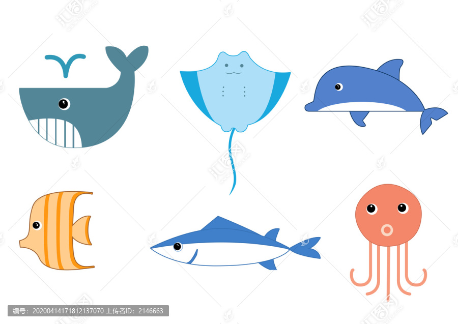 鱼简笔画海底世界海洋卡通插画