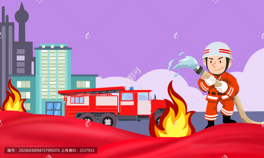 扁平城市消防员灭火场景