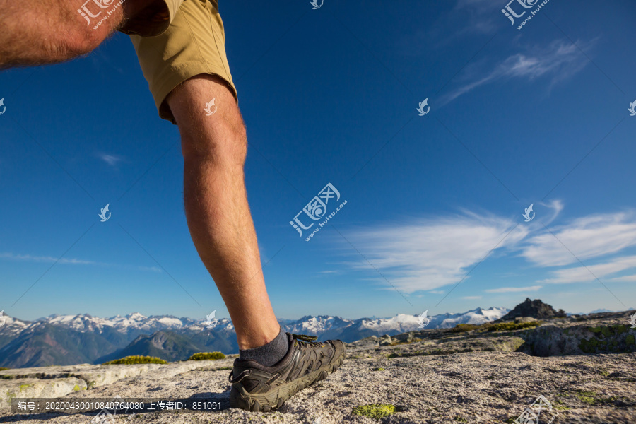 在夏季山区徒步旅行的背包客