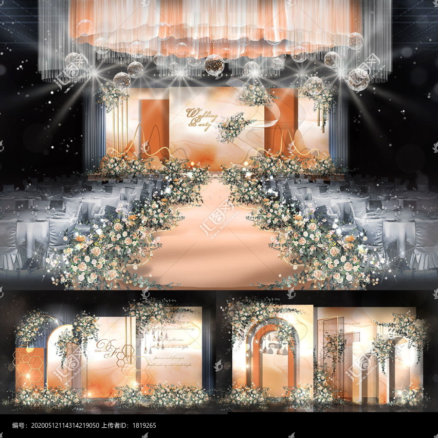 橘色简约泰式婚礼背景效果图设计