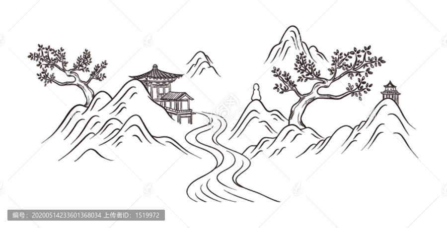 手绘山水