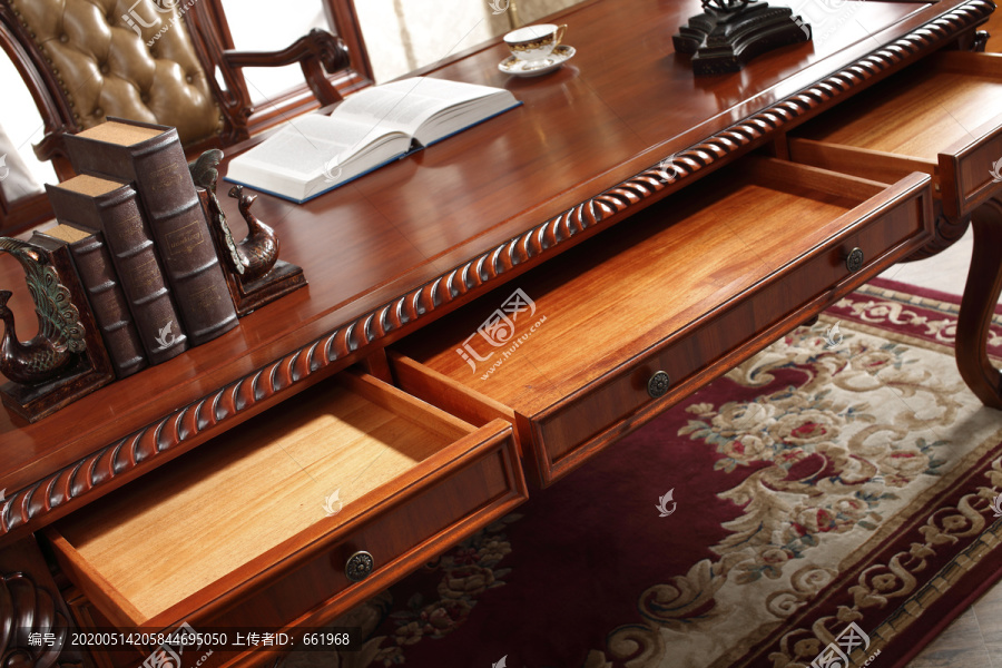 美式实木书桌办公桌抽屉特写