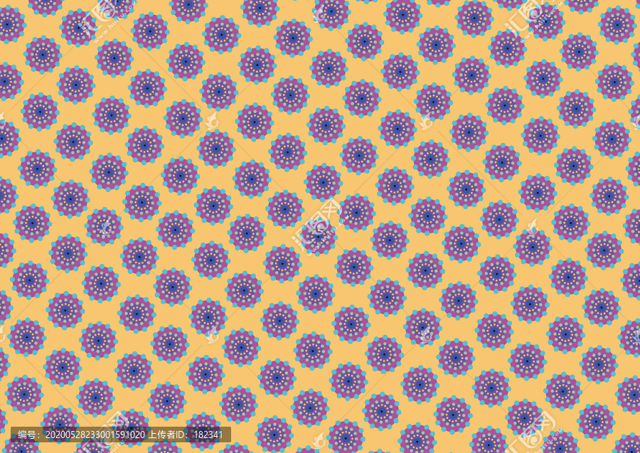 黄底紫色花圆点团花花纹