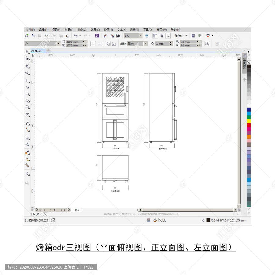 烤箱cdr平面图立面图