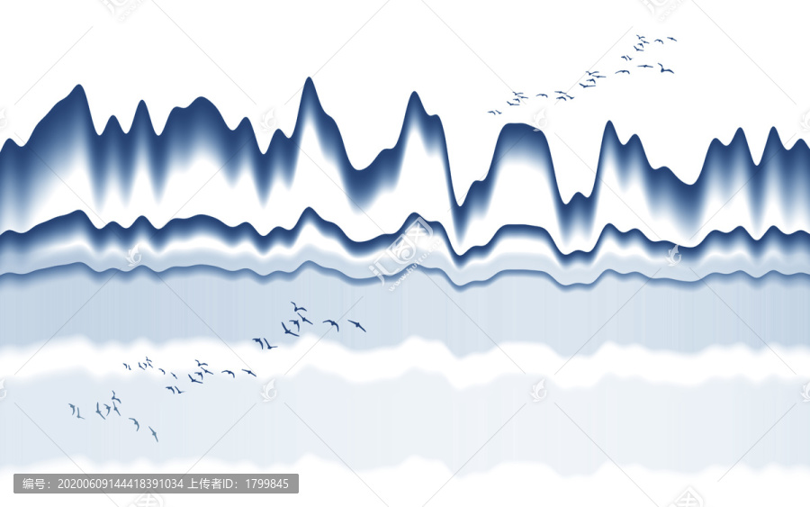 新中式意境山水抽象线条小鸟