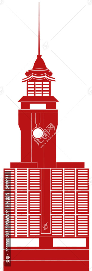 红色香港ICC大楼剪影