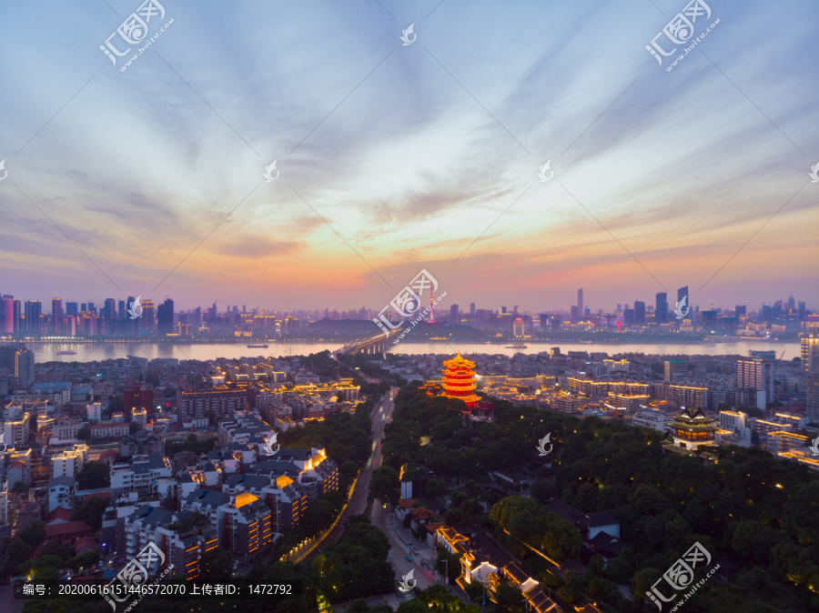 湖北武汉城市航拍傍晚和夜景风光