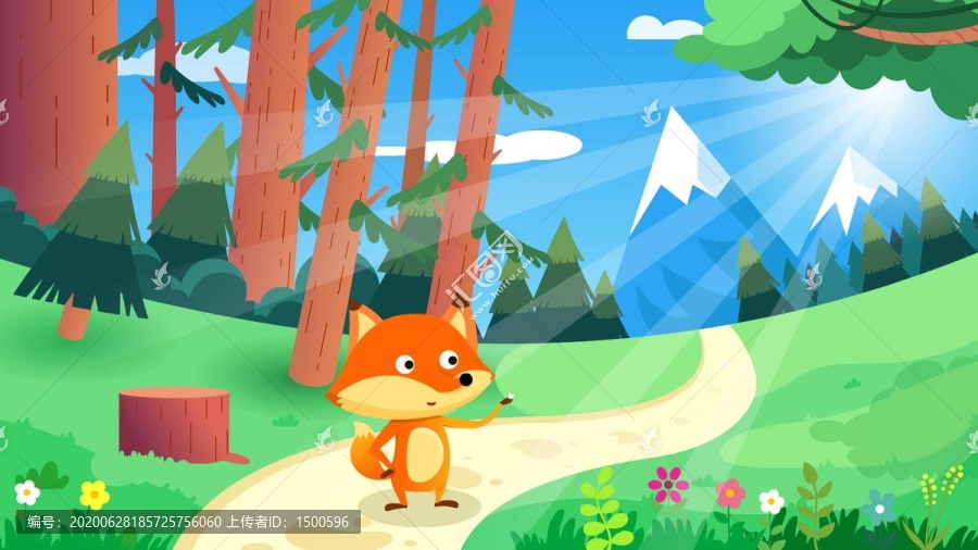 卡通矢量背景森林里的小狐狸