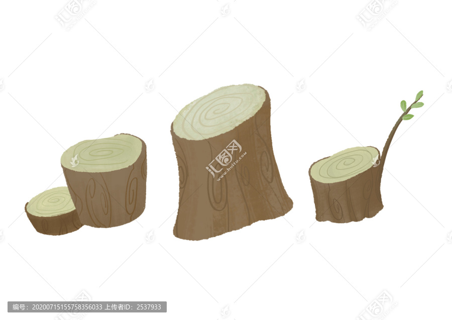 原创手绘插画卡通植物砍伐的木桩