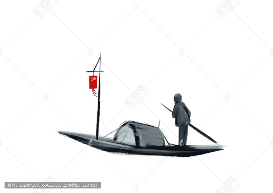 原创手绘中国风古典渔船小舟意境