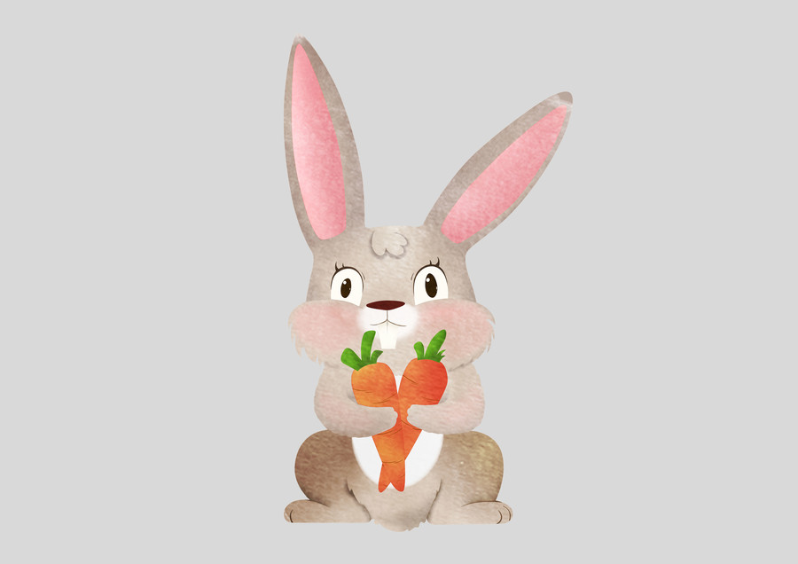 原创可爱卡通吃胡萝卜的灰兔子