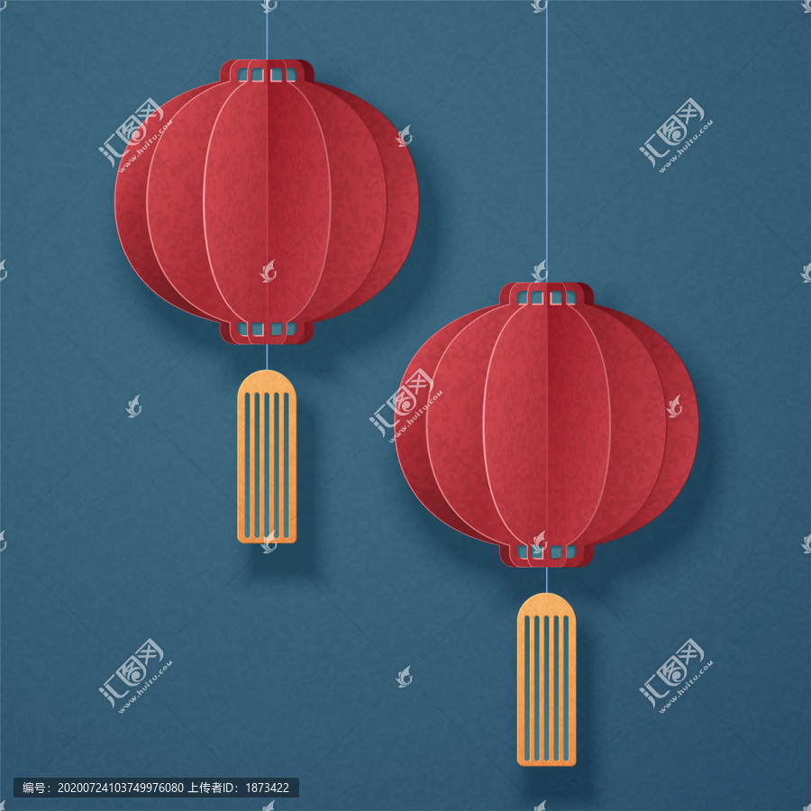 剪纸风传统中国红灯笼