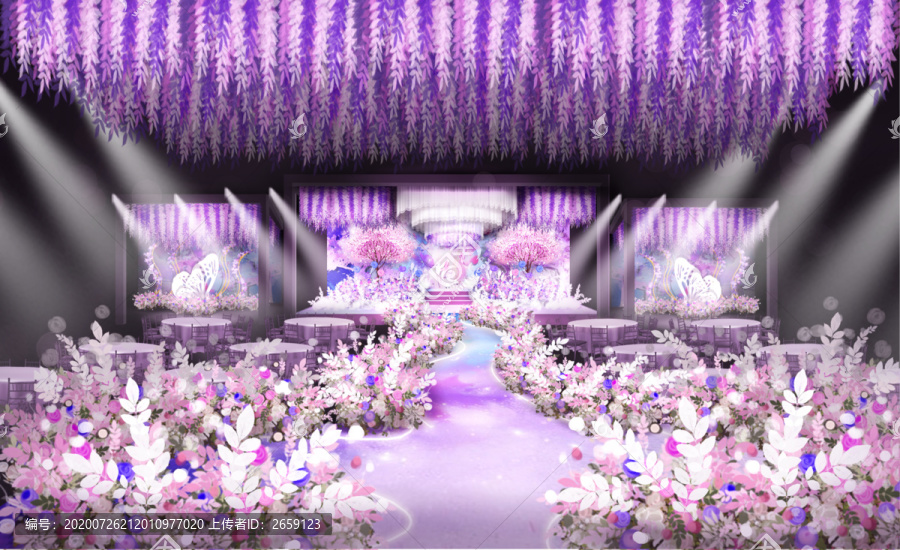 紫色系婚礼手绘效果图