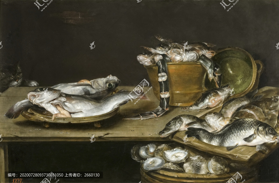 达芬奇静物鱼牡蛎和猫