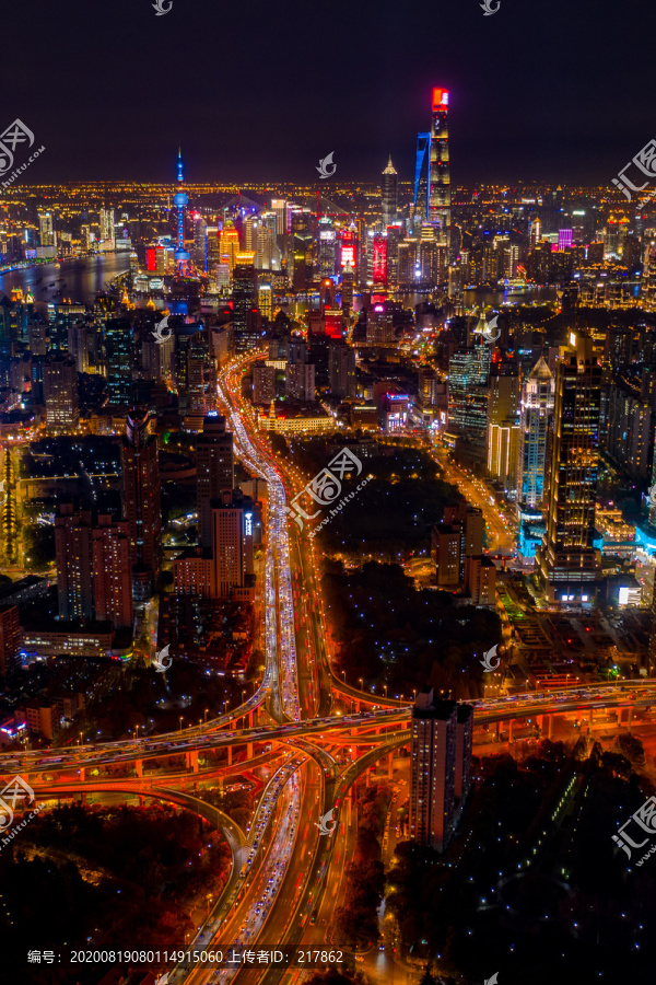 上海静安CBD航拍夜景