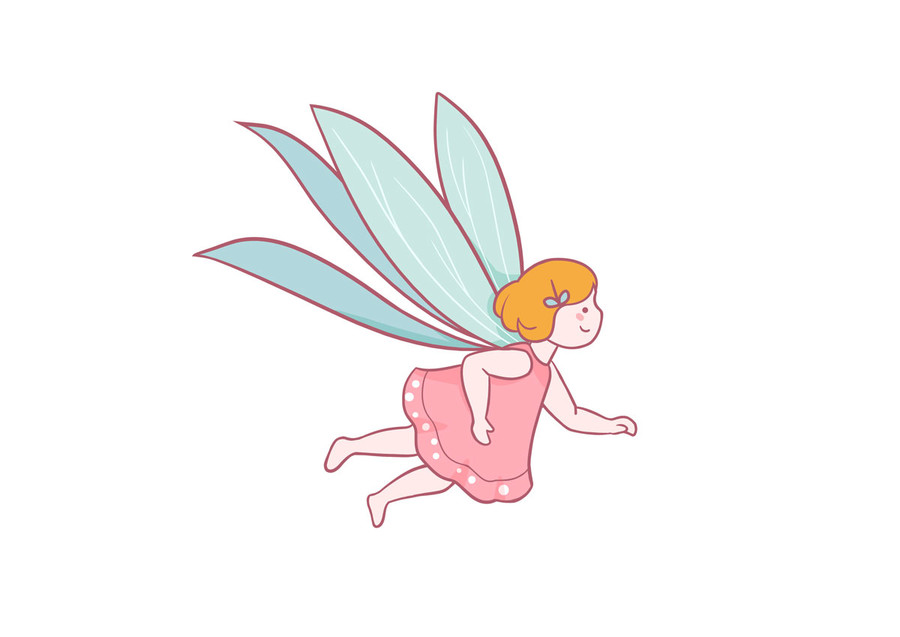 手绘卡通蜻蜓精灵小女孩插画